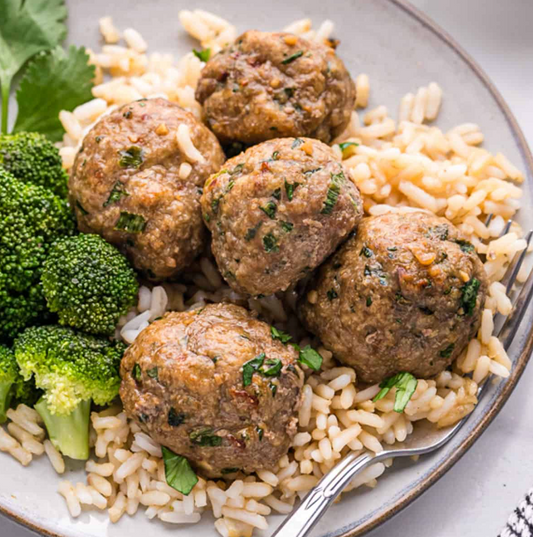 Miso Turkey Meatballs with Rice and Stir Fry Veggies